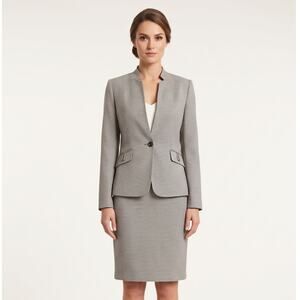 Tahari ASL Skirt Suit 4 Beige Houndstooth Glen Blazer Pencil Skirt Set Workwear